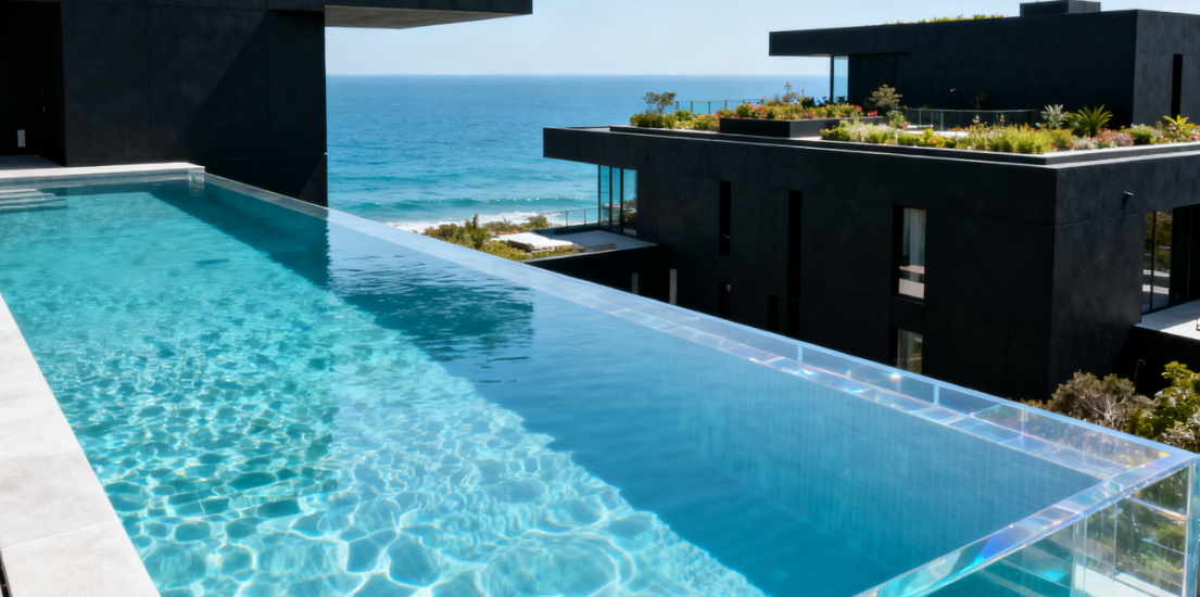 Panneaux Muraux de Fenêtre au Sol Plein Côté Intégré Feuille Acrylique Verre Infini Piscine Extérieure Résistante aux UV